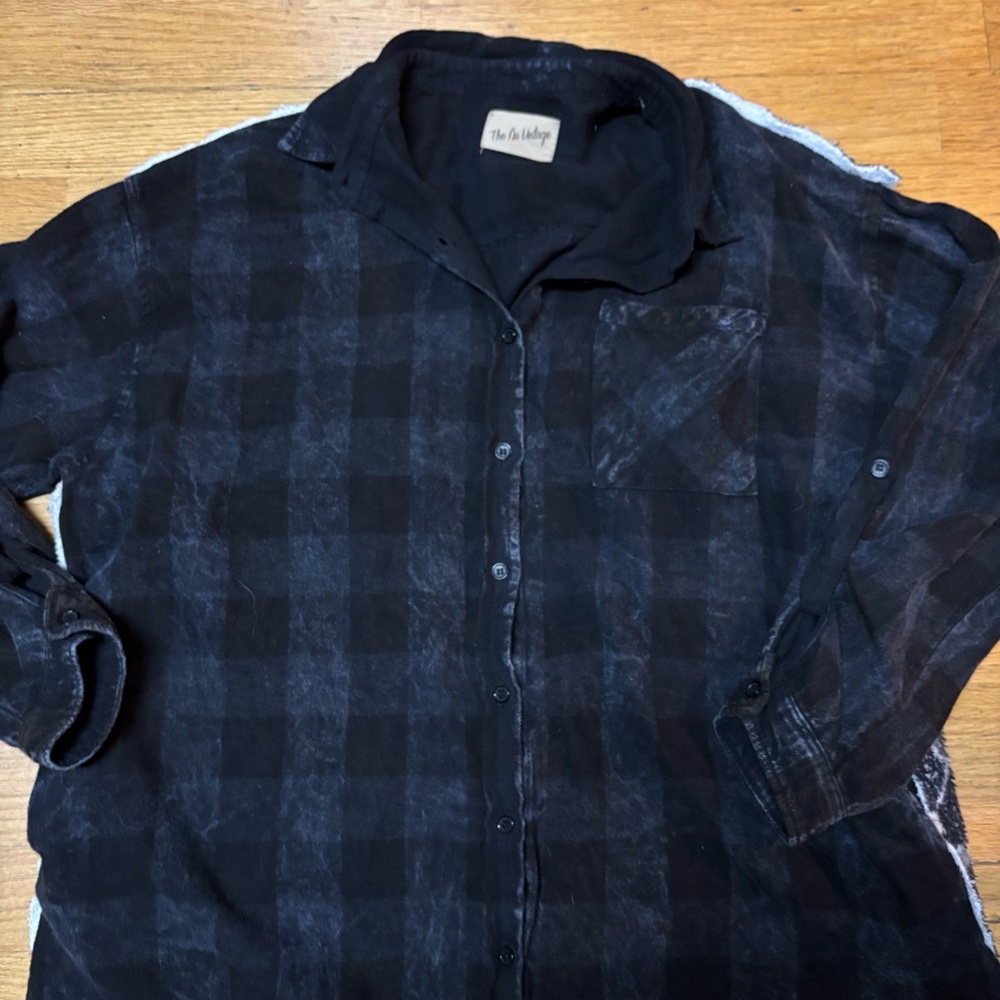 The Nu Vintage Plaid Floral Pockets Lagenlook Fisherman Slouchy Teddy Shacket M - Picture 2 of 6